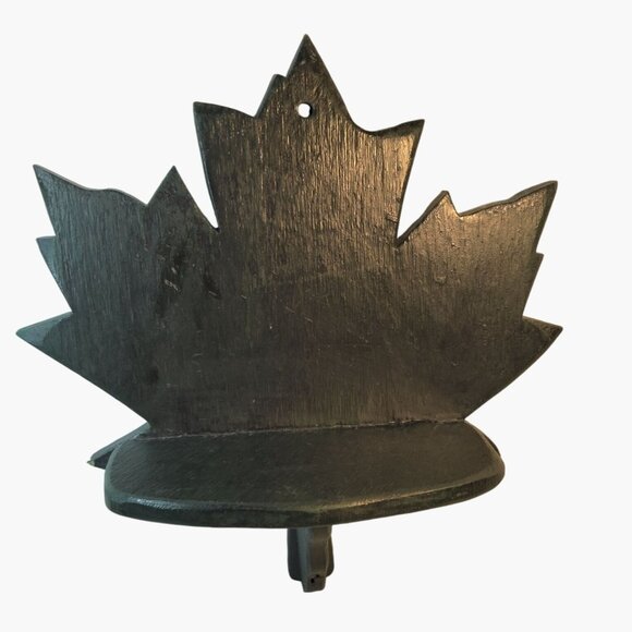 Handcrafted Maple Leaf Shaped Wooden Wall Shelf Black Finish - Picture 2 of 6